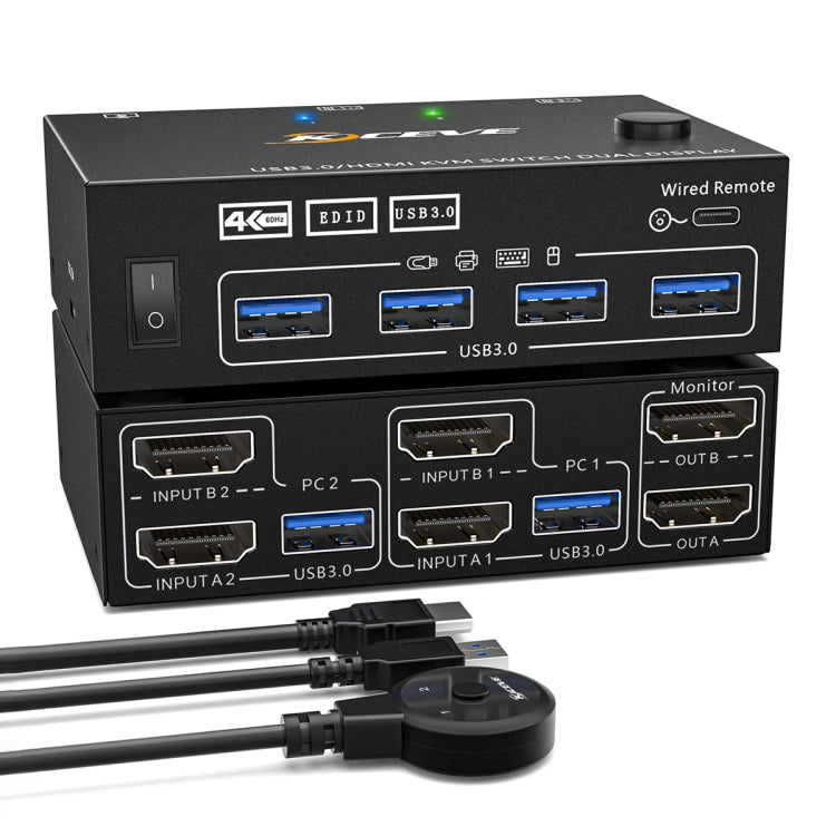 KC-KVM202AS Switcher KVM a doppio display USB 3.0 USB 3.0 4K 60HZ Supporto per schermata di blocco analogico EDID, KC-KVM202AS KC-KVM202AS Switcher KVM a doppio display USB 3.0 USB 3.0 4K 60HZ Supporto per schermata di blocco analogico EDID, KC-KVM202AS